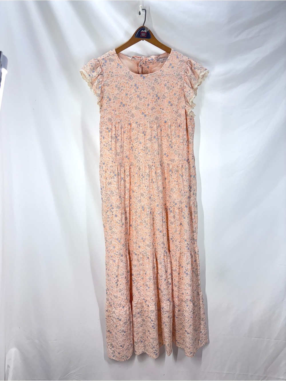 English Factpry Peach Floral Ruffle Sleeve Maxi Dress Medium
